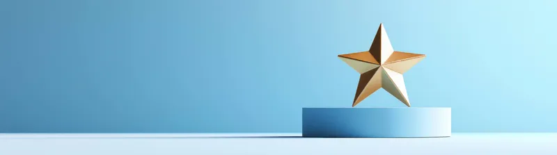 Великолепный золотой трофей в виде звезды на мягком голубом фоне, символизирующий достижение, успех и признание