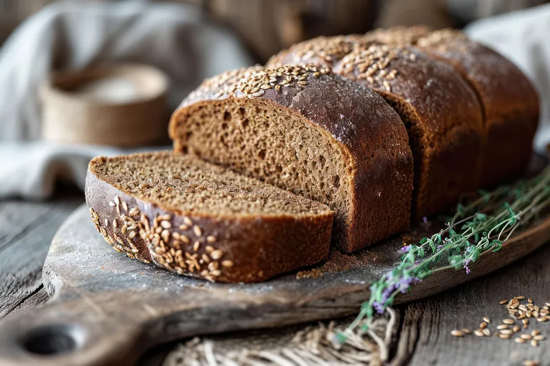 Вкусный и полезный батон пшеничного хлеба — деревенский, домашний завтрак на деревянном столе