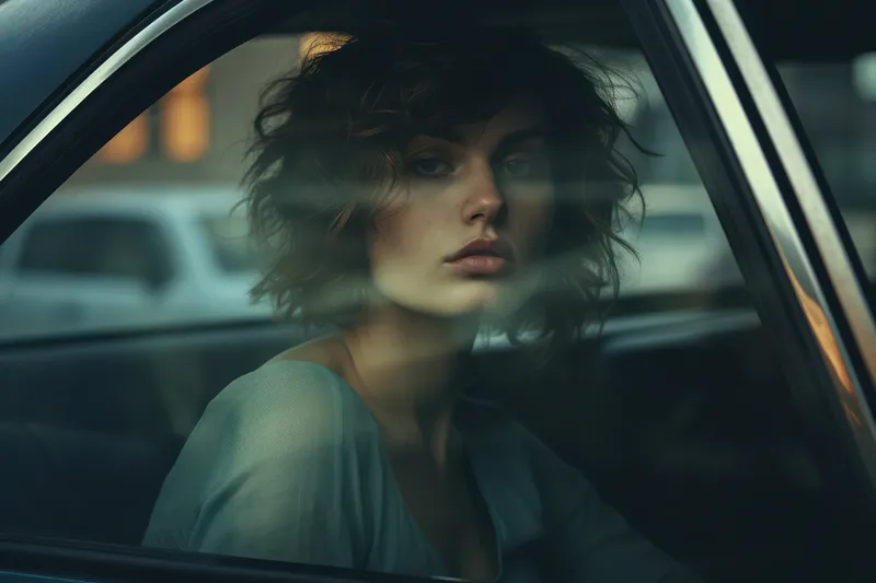 Мода, путешествия, женщины, человек, молодая, окно, привлекательная, лицо, автомобиль, портрет, машина, женщины, образ жизни, кавказский, волосы, красота, транспорт, взрослый, транспортное средство…