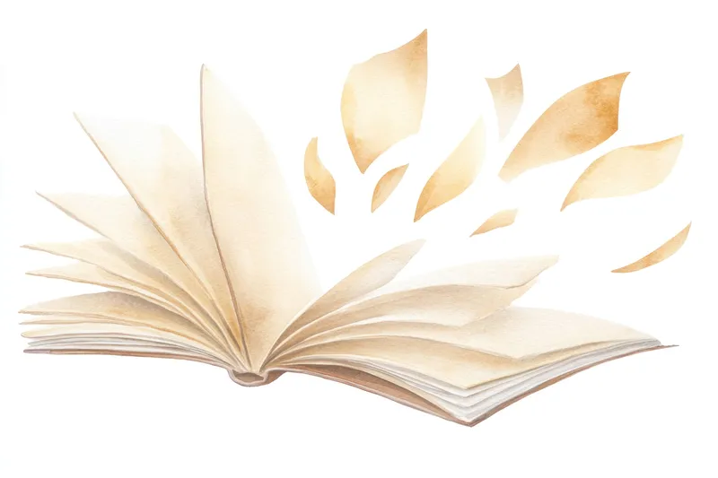 Открытая книга, страницы которой превращаются в мягкие золотые листья, символизирующая вдохновение и воображение, идеально подходит для образовательных и творческих проектов