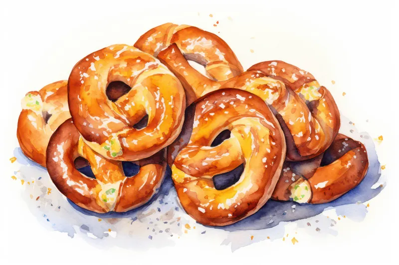 Фон с кунжутом и выпечкой, аппетитная закуска, немецкая выпечка, домашнее тесто, баварский хлеб, традиционная еда, вкусный соленый завтрак, свежий октябрьский фестиваль, коричневый крендель…