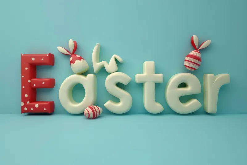 Праздничная 3D-иллюстрация слова Easter на ярком синем фоне