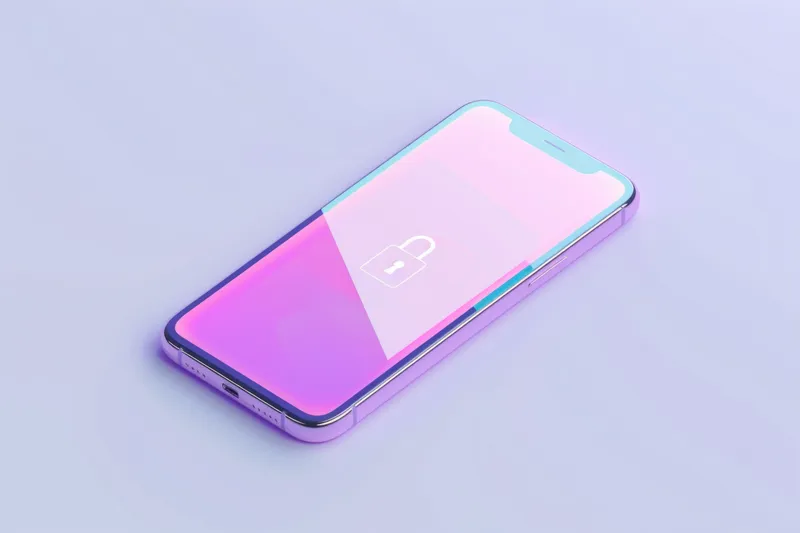 Элегантный смартфон, демонстрируемый на мягком фиолетовом градиентном фоне, с минималистичной иконкой зарядки