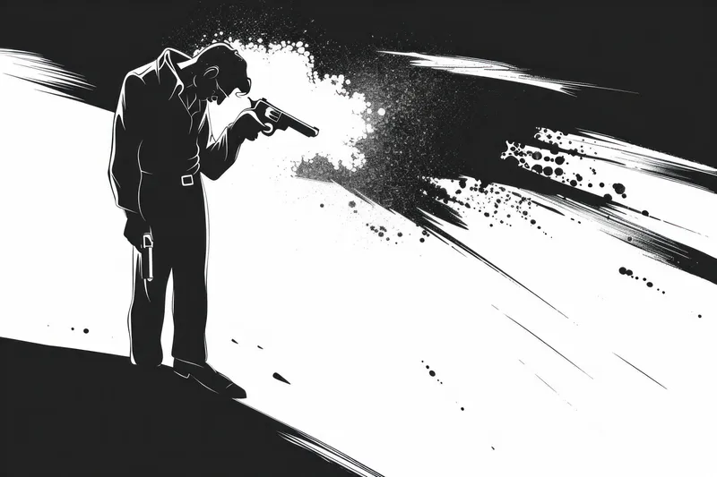 Стилизованный силуэт мужчины стоит на абстрактном фоне, передавая чувство напряжения и внутреннего смятения