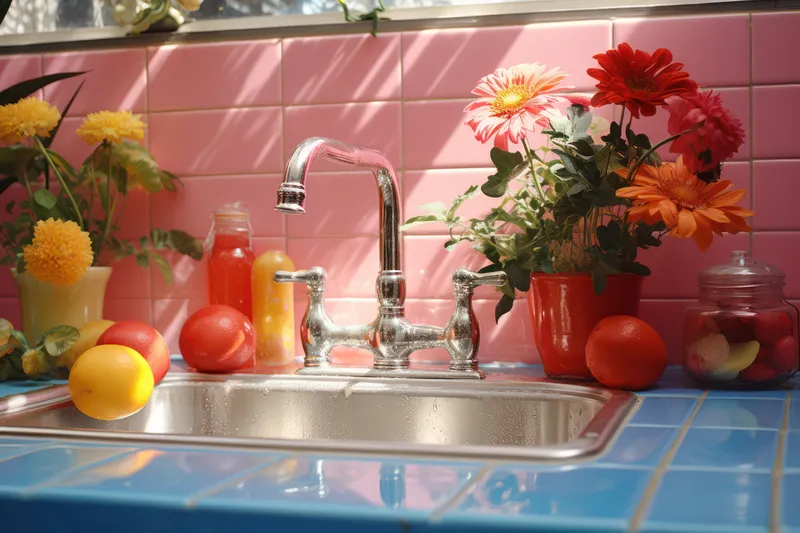 Роскошная современная блестящая раковина в чистой и современной кухне