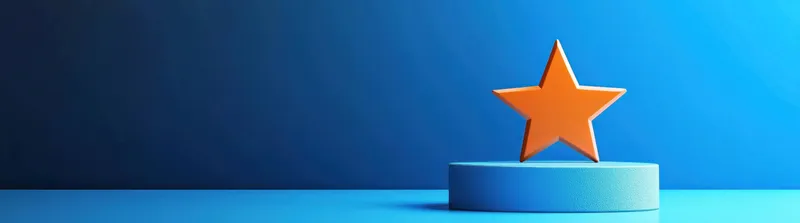 Яркая оранжевая звезда на мягком голубом пьедестале символизирует достижение и мотивацию, идеально подходит для фонов в проектах, связанных с успехом