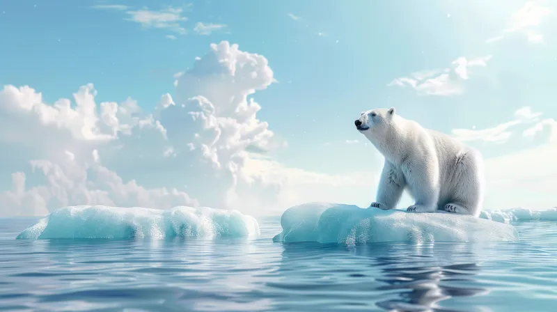 Белый медведь, стоящий на айсберге в океане на фоне облаков, 3D-фото