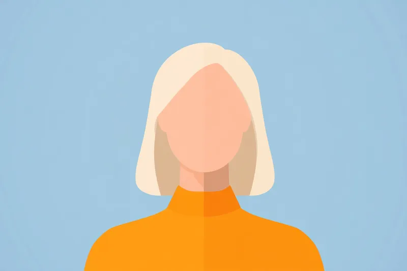 Эта иллюстрация изображает молодую женщину с blond-волосами в оранжевом свитере на успокаивающем светло-голубом фоне