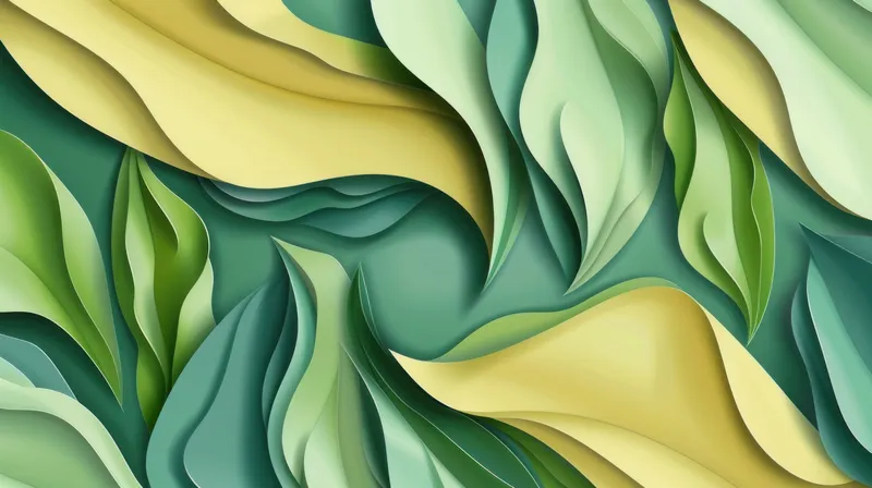 Яркая композиция из струящихся листьев в оттенках зеленого и желтого