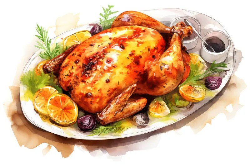 Целое блюдо, курица, рождественский ужин, домашнее мясо, стол, овощи, коричневая тарелка, жареная еда, кухня, гриль, запеченное, жаркое, птица, празднование, утка, приготовленное