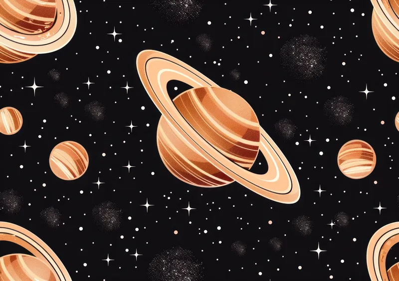 Бесшовный узор на космическую тематику с планетами и Сатурном на черном фоне со звездами для проектов о путешествиях и искусстве
