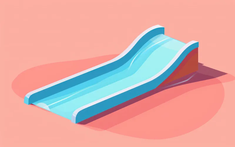 Простая иллюстрация водной горки с плавными изгибами на светло-розовом фоне, создающая игривое настроение