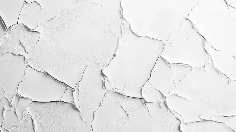 Высококачественная текстура треснувшей белой стены, идеально подходящая для фонов в дизайнерских проектах, подчеркивающая деревенское очарование и универсальность в различных художественных…