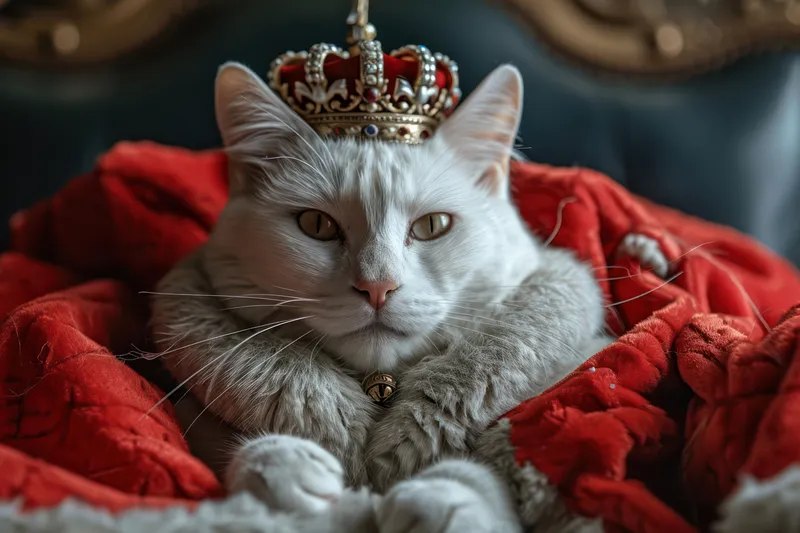 Очаровательный белый котенок с милой пушистой шерстью отдыхает на фоне зеленой травы