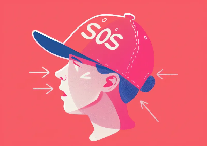 Модное заявление: человек в бейсболке со словом SOS, иллюстрация стиля и экстренной ситуации