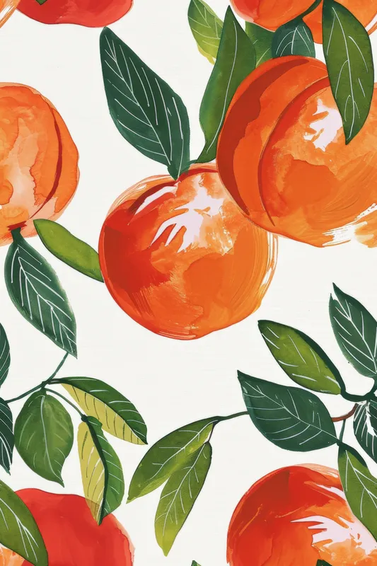 Бесшовный узор с персиками и листьями и текстом "Peaches" на белом фоне для дизайна и печати