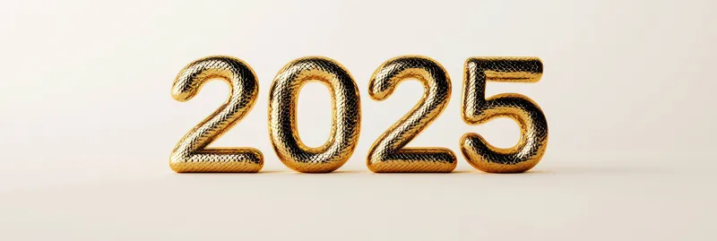 Яркие и отражающие золотые цифры 2025 с уникальным дизайном, идеально подходящие для празднования Нового года, знаменательных событий или тем, связанных с планированием будущего