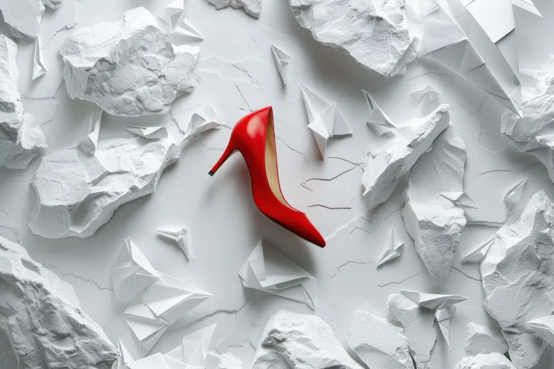 Туфли на высоком каблуке с красной подошвой, фирменной красной подошвой Louboutin, на белом фоне