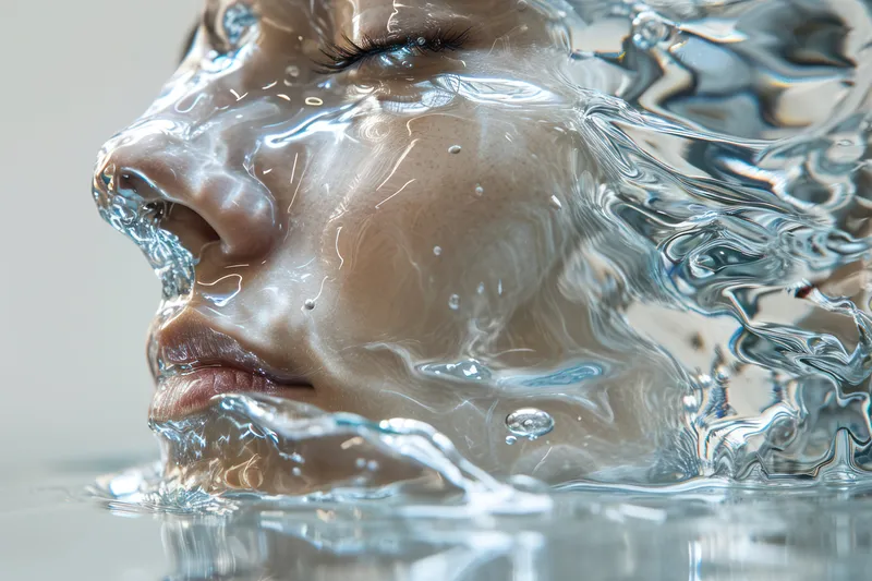 Освежающие брызги воды: ритуал гигиены и красоты женщины-европейки в голубой ванной комнате