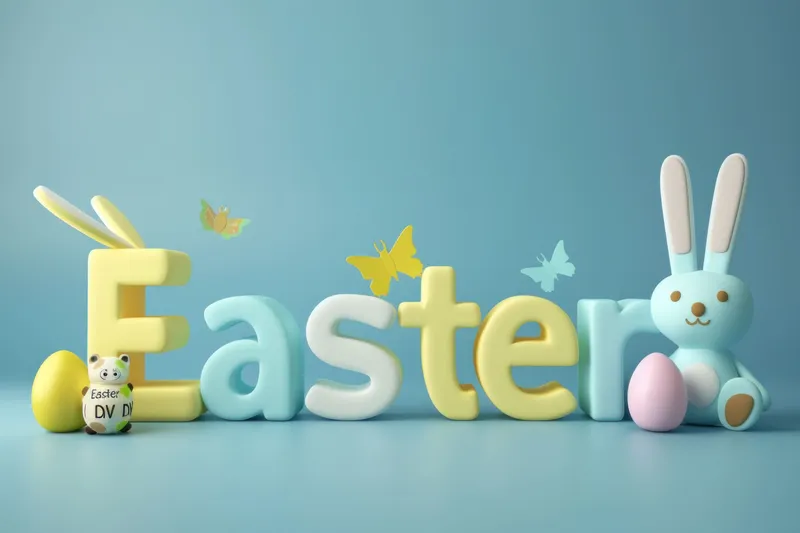 Трехмерная иллюстрация слова Easter на синем фоне
