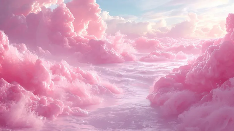 Идиллическое розовое облачное небо в сумерках с мечтательным небом и мягкими пастельными тонами