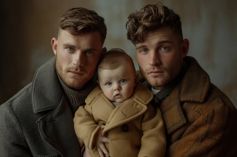 Семейный портрет: любящий отец и сын обнимаются дома