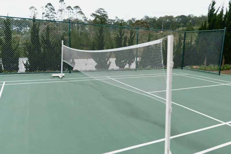Abandoned tennis court with an empty net and overgrown surroundings, highlighting the concept of neglect in sports facilities and nature s reclaiming process