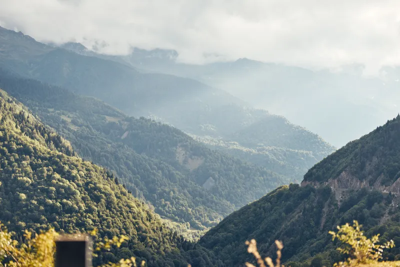 Mountains valley landscape nature scenic forest with misty layers and distant peaks authenticity inclusivity