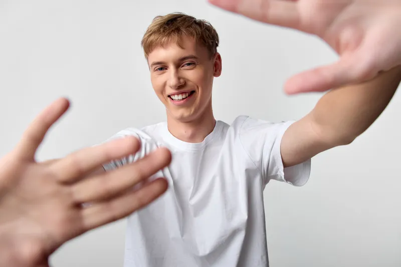 Smiling hands reaching gesture connection collaboration teamwork, friendly contact and trust, engagement openness interaction energy, communication support empathy cooperation assistance moment joy