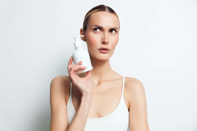Woman skincare face beauty cotton spa isolated studio portrait of young female applying cream on cheek with cotton pad, calm expression, soft light, white background, beauty routine concept, hygiene