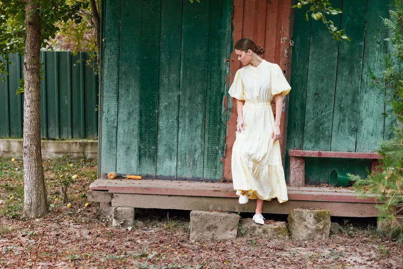 Woman dress on porch autumn authenticity inclusivity
