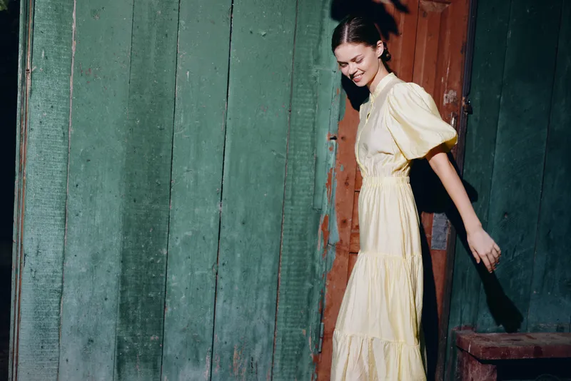Woman dress smile sunlight wooden vintage authenticity inclusivity