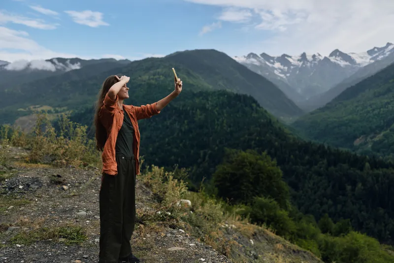 woman mountains selfie nature hiking authenticity inclusivity outdoors