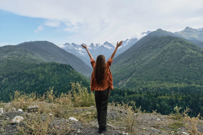 Woman mountain nature, inclusive authentic