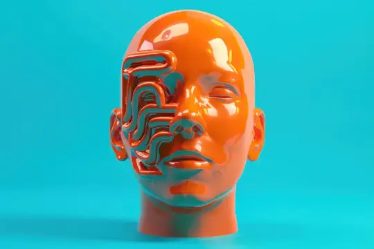 3D-рендер оранжевой головы с лабиринтом на лице