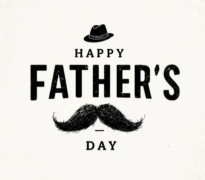 Иллюстрация с надписью Happy Father's Day, шляпой и усами