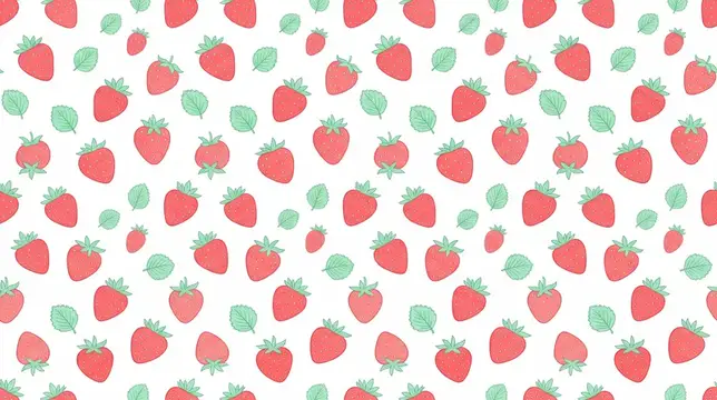 Бесшовный узор с красными ягодами клубники и зелёными листьями