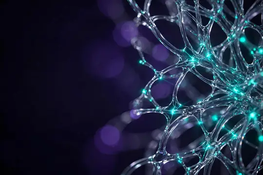 3D-рендер светящейся бирюзовой сети на тёмно-фиолетовом фоне