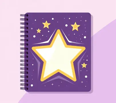 Иллюстрация блокнота с большой звездой на фиолетовой обложке