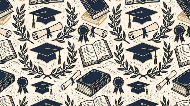 Бесшовный узор с академическими шапочками, дипломами и книгами