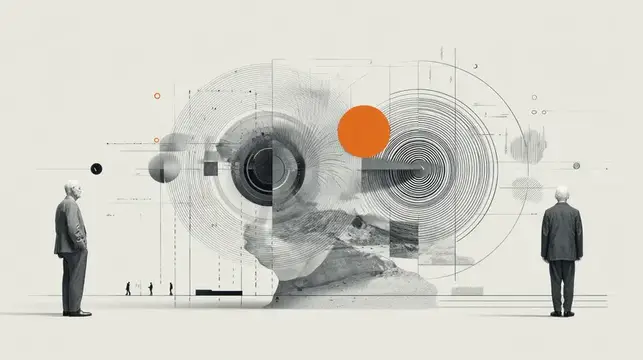 Настроение созерцательное и футуристическое, с резким контрастом, минималистичной палитрой и символическим диалогом между людьми и цифровыми образами, предполагающим исследование и прогресс