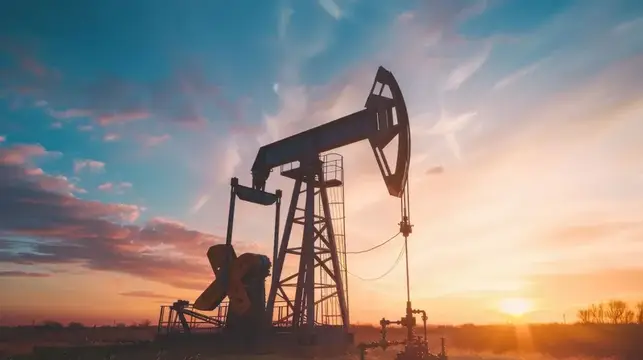 Силуэт нефтяной качалки на фоне закатного неба