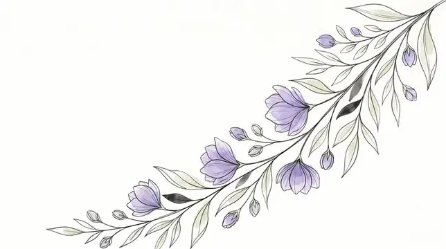 Утонченная графика фиолетовых цветов, диагонально пересекающих чистый фон