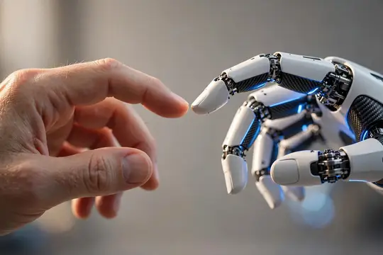 Рука человека и робота тянутся друг к другу