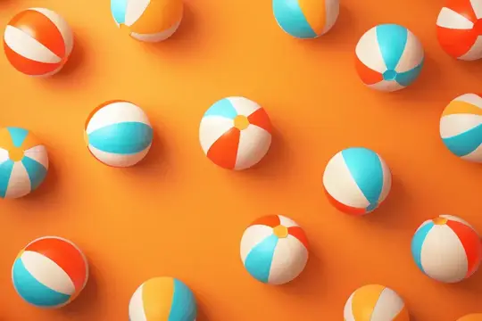 3D-рендер с пляжными мячами на оранжевом фоне