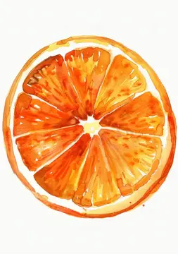 Акварельный рисунок дольки апельсина на белом фоне