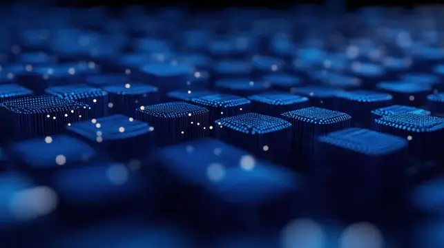 3D-рендер футуристического синего микрочипа с подсветкой