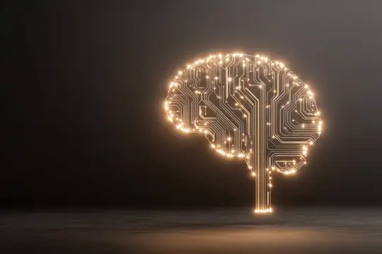 3D-рендер светящегося мозга из электронных микросхем