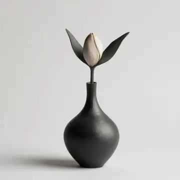 3D-рендер стильной чёрной вазы с металлическим цветком