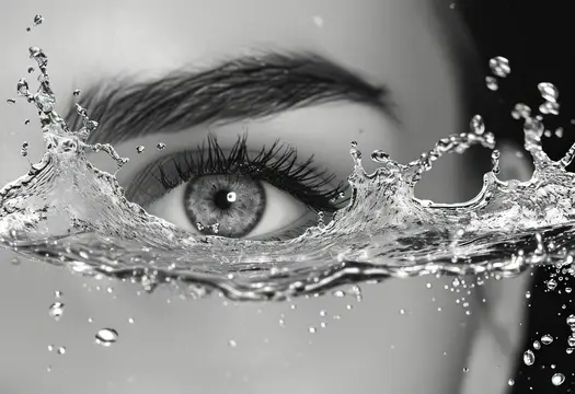Черно-белый крупный план глаза с брызгами воды